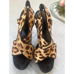Diane Von Furstenberg Zia Cheetah Heels Calf Hair Criss Cross Slingback Sz.7.5 M